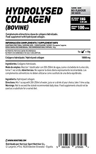 Colágeno Hidrolizado de HSN | Origen Bovino | Cuidado y Mantenimiento de las Articulaciones, Huesos Fuertes, Salud de Piel, Cabello y Uñas | Sin Gluten, Sin Lactosa, En Polvo, Sin Sabor, 1 Kg