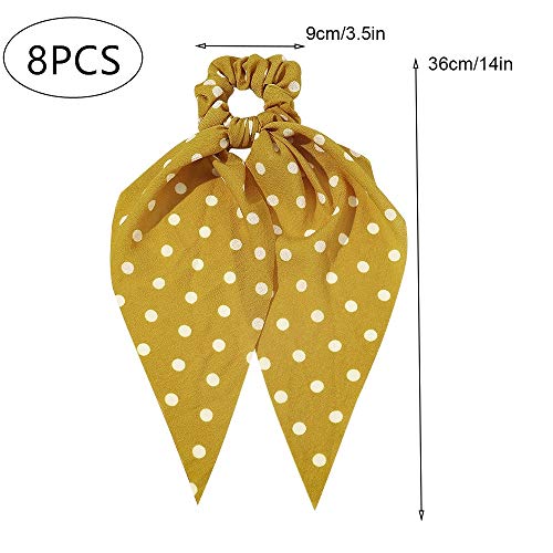 Coleteros de pelo de gasa con lazo 2 en 1 diseño elástico para coleta de caballo, bufanda floral vintage con lunares accesorios para el pelo, cuerdas para mujeres, niñas y mujeres