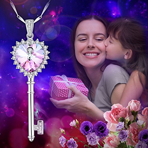 Colgante con cristal de Swarovski «La llave del corazón», elegante e intemporal, ideal como regalo de cumpleaños, aniversario o boda para mujer