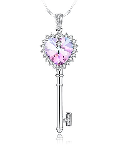 Colgante con cristal de Swarovski «La llave del corazón», elegante e intemporal, ideal como regalo de cumpleaños, aniversario o boda para mujer