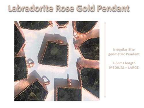 Colgante de labradorita energizada chapado en oro rosa, piedra natural pulida para la protección de la ansiedad y la depresión – Se envía en bolsa de regalo de organza.