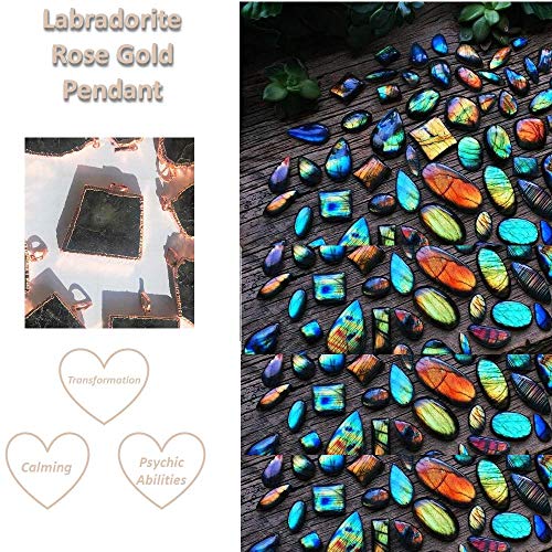 Colgante de labradorita energizada chapado en oro rosa, piedra natural pulida para la protección de la ansiedad y la depresión – Se envía en bolsa de regalo de organza.
