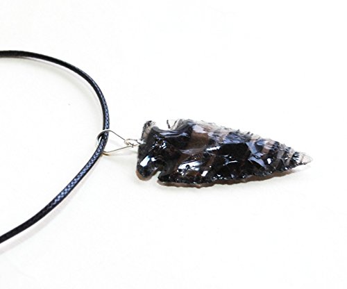 Colgante de obsidiana negra con punta en forma de flecha cargado de energía Reiki con cordón (envuelto para regalo)