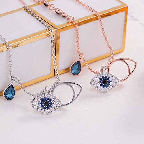 Colgante de Plata de Ley s925, Collar de Ojo de Diablo, joyería de Plata esterlina Femenina, Ambiente de Alta Gama, Oro Blanco