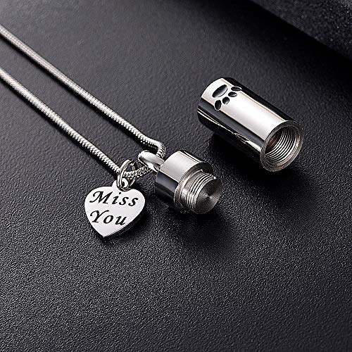 Colgante de urna de cremación con Cilindro Grabado con Estampado de Pata Negra con amuletos Miss You Cadena Colgante de joyería de Recuerdo para Mascotas