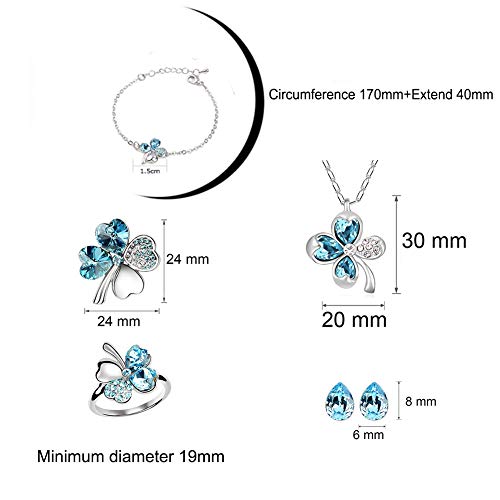 Colgante Trebol, Collar de Trébol de Cuatro Hojas Azul Anillo de Buena Suerte Pulsera de Trébol de Cuatro Hojas Pendientes de Gota de Agua de Trébol de Trébol, Mujeres Novia Esposa Hija 5pcs / Set