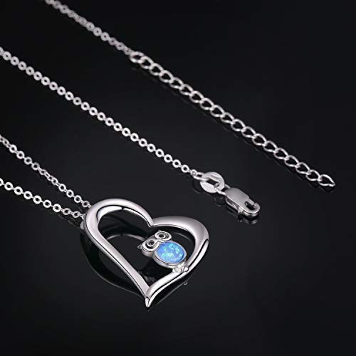 Collar con colgante de búho, collar de corazón de plata de ley 925, joyería para mujeres y niñas, cadena para mujeres de 45,7 cm, regalos para mujeres, caja de regalo de búho 3)