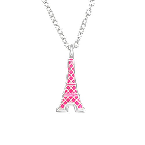 Collar infantil torre Eiffel rosa plata 925