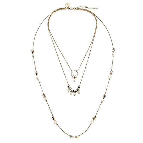 Collar Pertegaz Colección Ronda Triple Cadena Rolo Mujer Aros Pequeños Bicolor Perlas Sintéticas