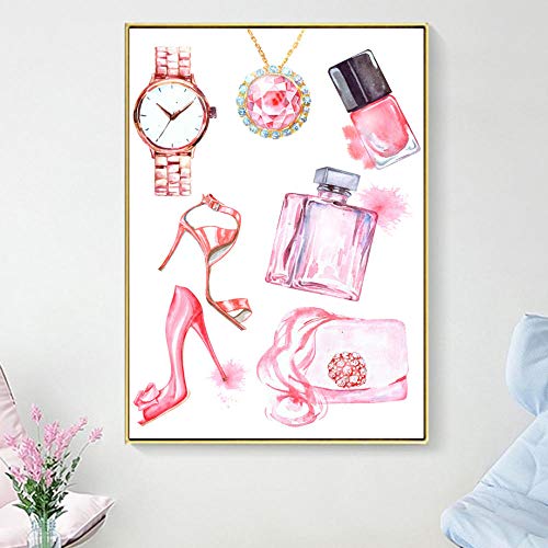 Color Moda París Perfume Mujer Cosmética Carteles e impresiones nórdicos Arte de la pared Pintura de la lona Imagen de la pared Chica Decoración para el hogar 60X80cm Sin marco 3 piezas Set Descuento