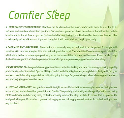 Comfier Sleep Protector de Colchón Impermeable 140 x 200 cm - Cubre Colchón Transpirable e Fresca , Funda de colchón de bambú, Hipoalergénico, Anti-Ácaros