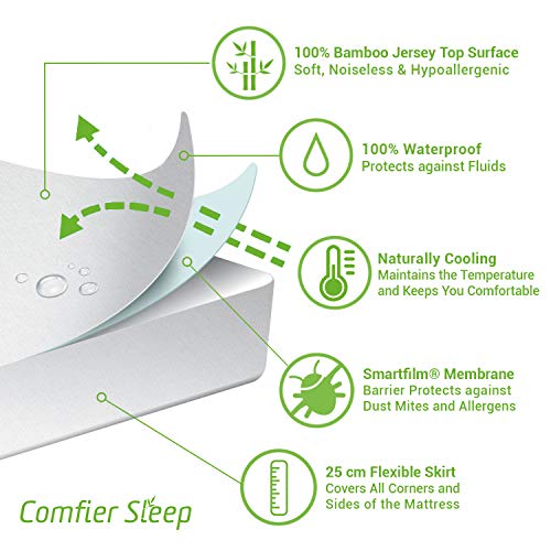 Comfier Sleep Protector de Colchón Impermeable 140 x 200 cm - Cubre Colchón Transpirable e Fresca , Funda de colchón de bambú, Hipoalergénico, Anti-Ácaros