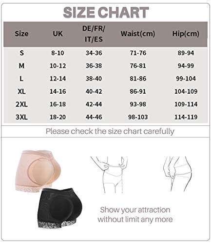 COMFREE Braguitas Moldeadoras Levanta Gluteos Ropa Interior Sin Costuras Lencería Reductora Bragas Control con Almohadillas Ajustable Calzoncillos Elástico Shapewear para Mujer Negro Beige S