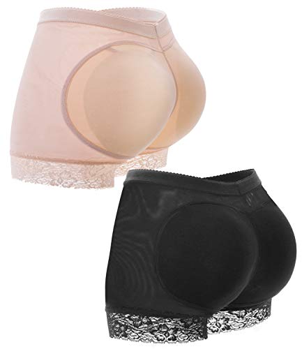COMFREE Braguitas Moldeadoras Levanta Gluteos Ropa Interior Sin Costuras Lencería Reductora Bragas Control con Almohadillas Ajustable Calzoncillos Elástico Shapewear para Mujer Negro Beige S