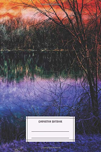 Composition Notebook: Landscapes Surreal View Of Calm River With Trees From The Opposite Grunge Composition Notebobok Over 50 Sheets