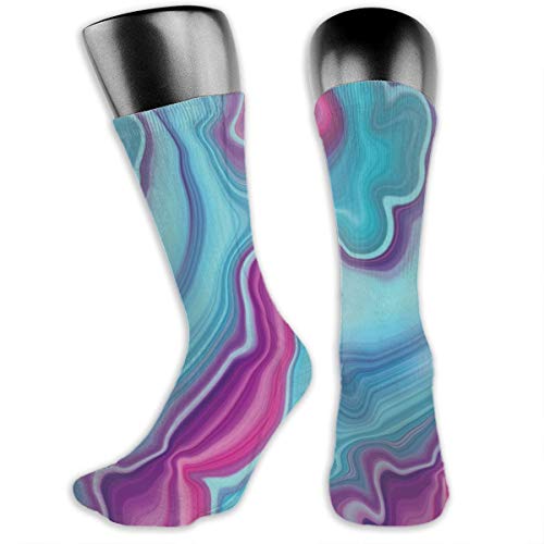 Compression Medium Calf Socks,Abstract Color Formation Wavy Aqua Pink Lines Agate Slab Mineral Layers Geographic