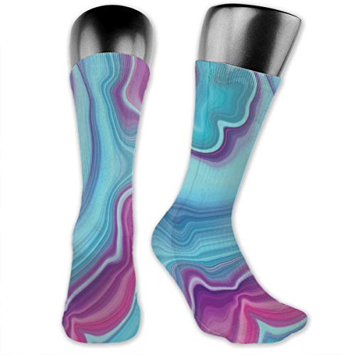 Compression Medium Calf Socks,Abstract Color Formation Wavy Aqua Pink Lines Agate Slab Mineral Layers Geographic
