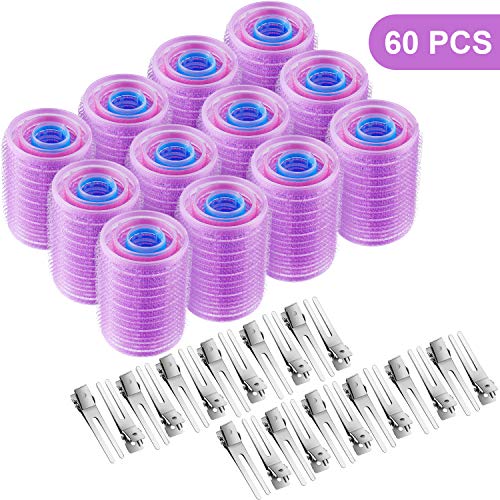 Conjunto de 60 Rulos y Clips de Pelo 36 Rulos de Auto Agarre y 24 Clips de Pelo de Diente Herramientas de Rizador de Peinado Clásico para Mujeres, Hombres y Niños (44 mm, 30 mm, 20 mm)