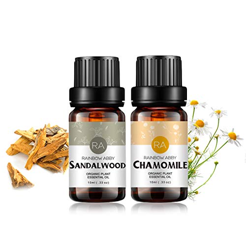 Conjunto de aceites esenciales de sándalo y manzanilla Aromaterapia Aceites orgánicos 100% puros para difusor, masaje, piel- 2 x 10 ml