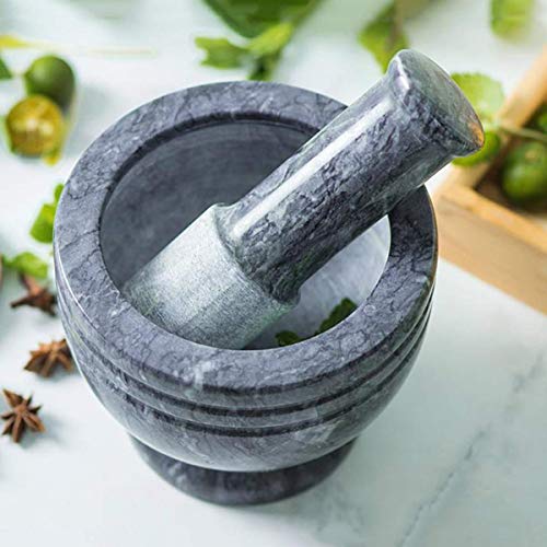 Conjunto de mortero de mortero Premium Sólido y duradero Mármol natural Especias Semillas de hierbas Trituradora de sal y pimienta Molinillo Pasta de molienda - Cómodo y fácil de usar, Apósito gris