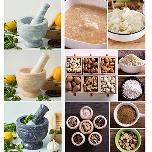 Conjunto de mortero de mortero Premium Sólido y duradero Mármol natural Especias Semillas de hierbas Trituradora de sal y pimienta Molinillo Pasta de molienda - Cómodo y fácil de usar, Apósito gris
