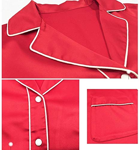 Conjunto de pijama largo de manga larga para mujer, estilo europeo y americano, 100% seda, servicio en el hogar, de un solo pecho, de manga larga, ropa de dormir sexy (color: rojo, tamaño: grande)