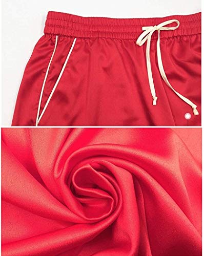 Conjunto de pijama largo de manga larga para mujer, estilo europeo y americano, 100% seda, servicio en el hogar, de un solo pecho, de manga larga, ropa de dormir sexy (color: rojo, tamaño: grande)