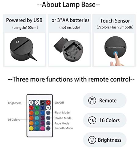Control remoto Avión de aire Luz 3D Lámpara de mesa LED Ilusión Luz nocturna 7 colores que cambian la lámpara de humor Lámpara USB con batería 3AA