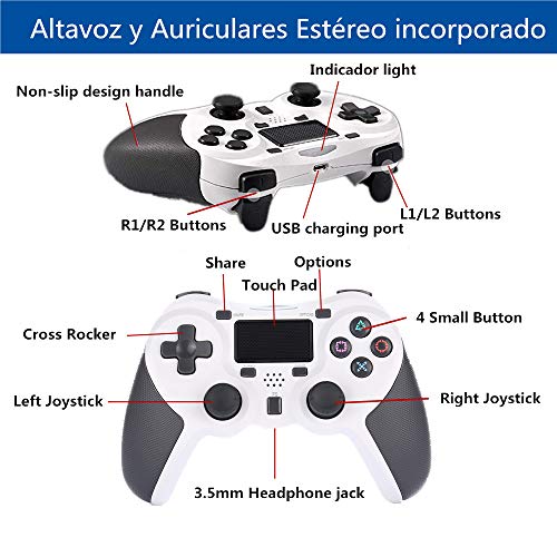 COOLEAD Mando para Playstation4, Controlador Inalámbrico Bluetooth para Playstation4 Doble Choque 4 con Panel Táctil Vibración Dual Compatible con PlayStation4 y PC(Blanco)