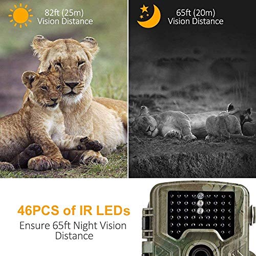 COOLIFE Cámara de Caza 21MP 1080P HD Trail Cámara con Visión Nocturna Impermeable IP67 con PIR Infrarrojo Sensor de Movimiento 46 Pcs IR Leds de 2.4" LCD con 32G Tarjeta Micro SD