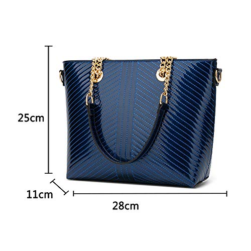 Coolives Bolso Tote con Bandolera para Mujer Clásico Hilo de Bordar Shoppers y Bolsos de Hombro en Charol de PU Azul