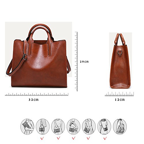 Coolives Bolso Tote para Mujer con Asa en Cuero de la PU Marrón