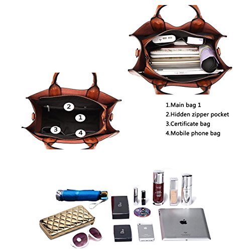 Coolives Bolso Tote para Mujer con Asa en Cuero de la PU Marrón