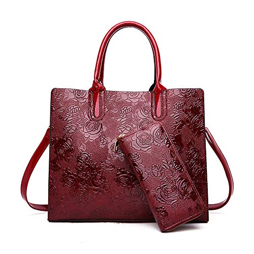 Coolives Bolsos de Mano con Bandolera per Mujer Estampado de Flores Bolsos de Hombro Vino Rojo