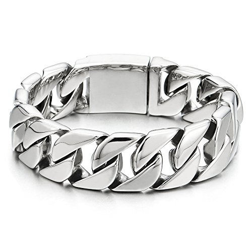 COOLSTEELANDBEYOND 22CM Grande Estilo Masculino, Barbozzale Cadena Barbada, Pulsera de Hombre, Brazalete de Acero Inoxidable, Link, Pulido