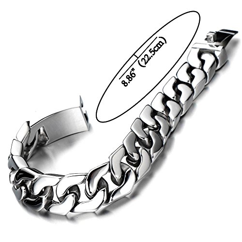 COOLSTEELANDBEYOND Estilo Masculino, Barbozzale Cadena Barbada, Pulsera de Hombre, Brazalete de Acero Inoxidable, Link, Espejo Pulido