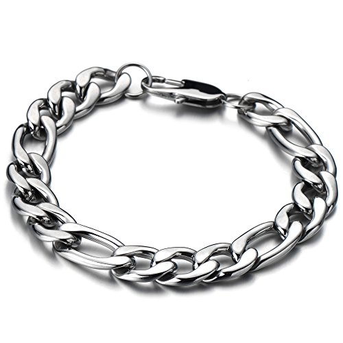 COOLSTEELANDBEYOND Estilo Masculino, Pulsera de Hombre, Cadena Figaro, Acero Inoxidable, Brazalete, Color de Plata, Pulido