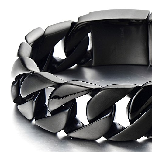 COOLSTEELANDBEYOND Grande Estilo Masculino, Negro Barbozzale Cadena Barbada, Pulsera de Hombre, Brazalete de Acero Inoxidable, Link