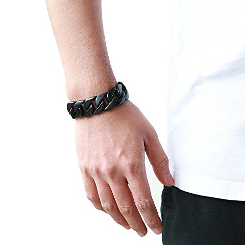 COOLSTEELANDBEYOND Grande Estilo Masculino, Negro Barbozzale Cadena Barbada, Pulsera de Hombre, Brazalete de Acero Inoxidable, Link