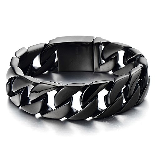 COOLSTEELANDBEYOND Grande Estilo Masculino, Negro Barbozzale Cadena Barbada, Pulsera de Hombre, Brazalete de Acero Inoxidable, Link