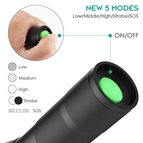 Coomatec con función de memoria - Kit de linterna LED de Mano Resistente al Agua Ultra Brillante Flashlight de 5 Modos para Ciclismo, Camping, Montañismo, Senderismo y las actividades al aire libre