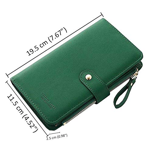 Coopay Cartera Mujer,Monederos Gran Capacidad Larga,Cuero Sintético Elegante Cuaderno Pantalla Táctil Diseño Bolsa,Ligera Cremalleras Tarjetero Bolsillos Clutch,Móvil Billetera para LG Sony,Verde