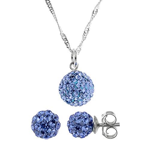 Córdoba Jewels | Juego de Plata de Ley 925 con diseño Sfera Swarovski Agua Marina. Pendientes de 6mm y Colgante con Cadena de 10mm. Largo de la Cadena 40cm.