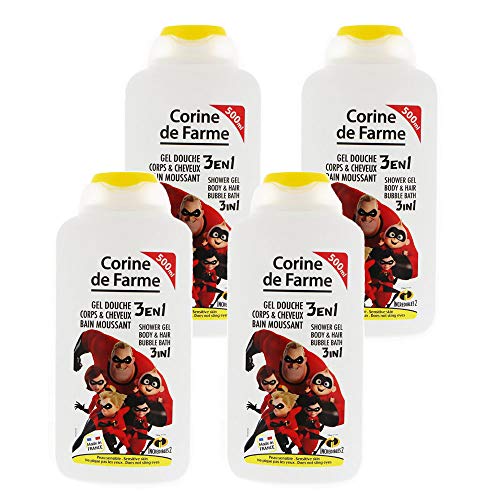 Corine de Farme Gel Ducha Cuerpo/Cabello de baño de espuma 3 en 1 increíbles –  – Juego de 4