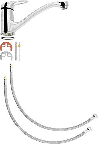 Cornat GET5 Getafe - Grifo monomando para fregadero (latón cromado, caño giratorio 360°)