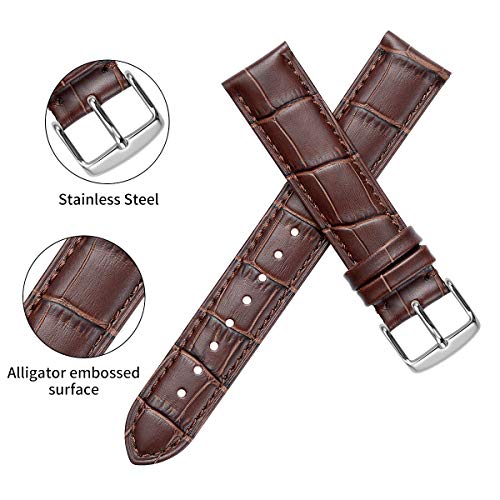 Correa de Piel Reloj iStrap Aligator Grano Replacement Reloj Banda 18 mm 19 mm 20 mm 21 mm 22 mm Plateado Pin Hebilla Suave Pulsera – Negro Marrón
