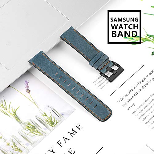 Correa de Reloj Compatible con Amazfit Pace/Stratos/GTR 47mm, Reloj de Pulsera de Piel auténtica, Estilo Vintage (22mm, Azul)