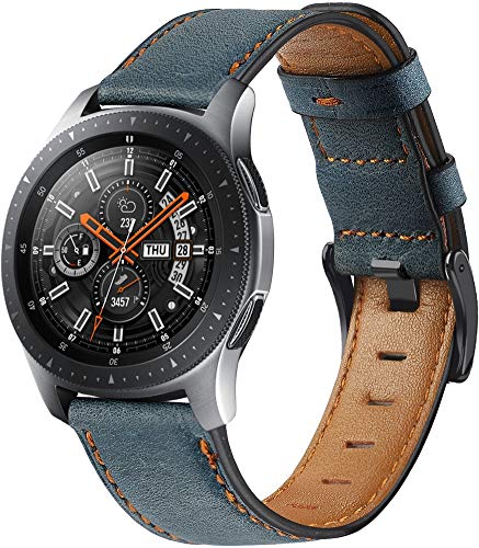 Correa de Reloj Compatible con Amazfit Pace/Stratos/GTR 47mm, Reloj de Pulsera de Piel auténtica, Estilo Vintage (22mm, Azul)