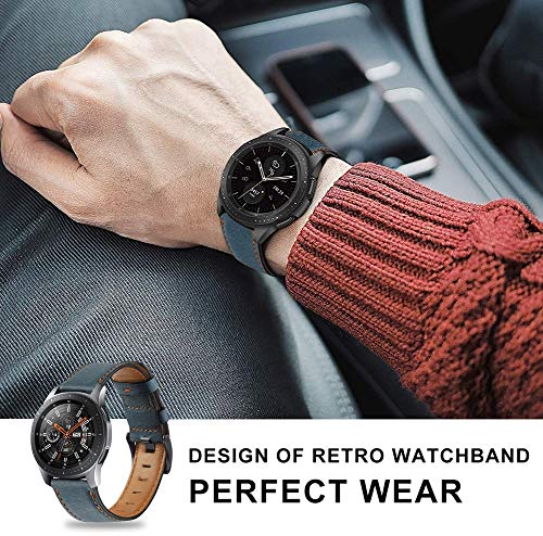 Correa de Reloj Compatible con Amazfit Pace/Stratos/GTR 47mm, Reloj de Pulsera de Piel auténtica, Estilo Vintage (22mm, Azul)