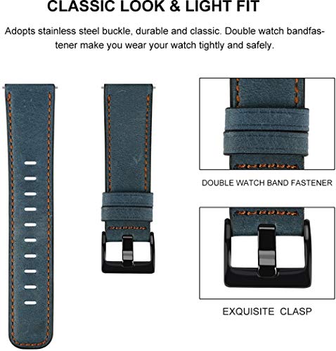 Correa de Reloj Compatible con Amazfit Pace/Stratos/GTR 47mm, Reloj de Pulsera de Piel auténtica, Estilo Vintage (22mm, Azul)
